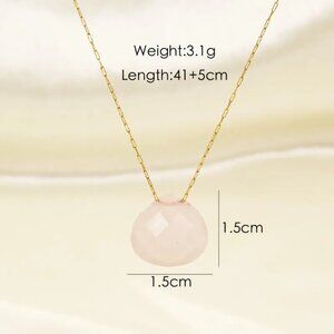 3/$35 14K Gold Plated Pink Natural Stone Oval Pendant Chain Necklace Jewelry